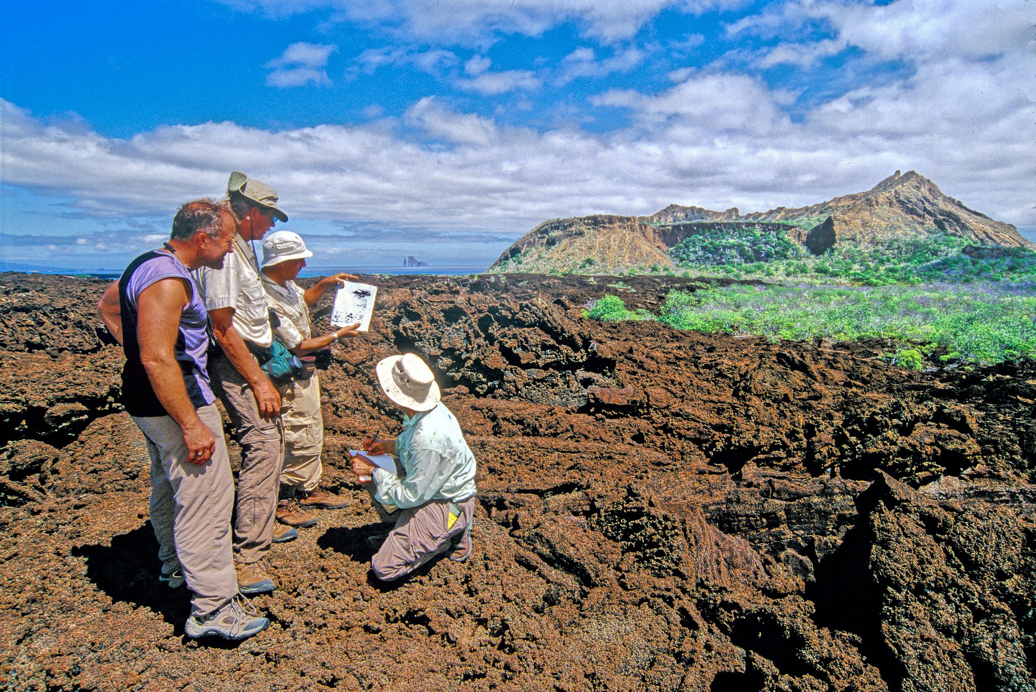 During his visit to this part of San Cristóbal, Darwin made a drawing of Cerro Brujo, the tuff-stone crater in the distance.  Using this drawing as our guide, my research team and I were able to find the approximate location where Darwin stood 169 years before.